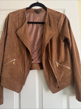 Thalia Sodi Chestnut Brown Suede Moto Jacket